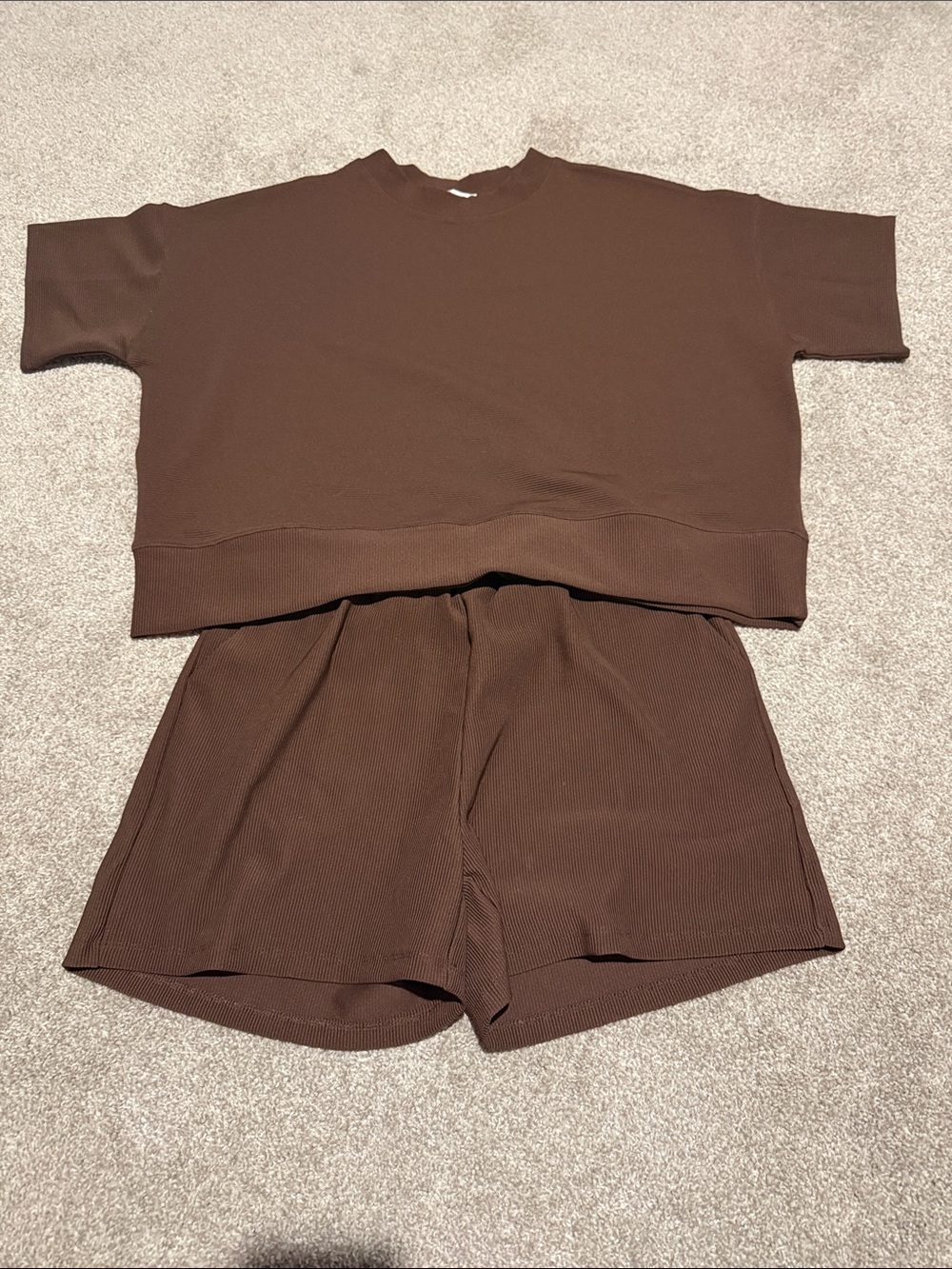 Womens Brown Two-Piece Pajama Set - Soft Short Sleeve Top & Shorts